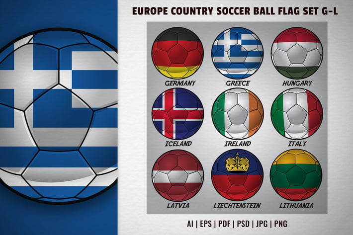 Europe country soccer ball flag set G-L