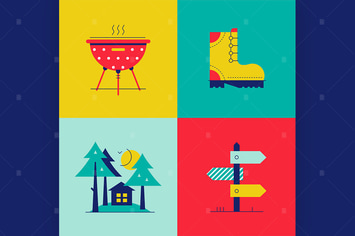 Tourism and hiking - flat design style elements