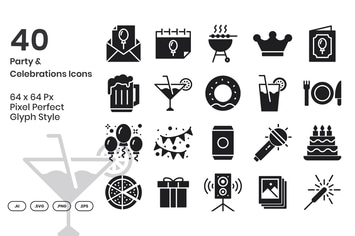 40 Party & Celebrations Icons Set - Line