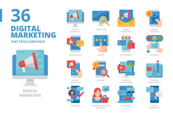 Digital Marketing Flat Style Icon Set