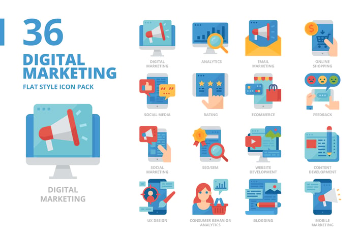 Digital Marketing Flat Style Icon Set