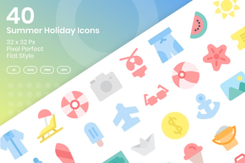 40 Summer Holiday Icons - Flat