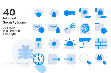 40 Internet Security Icons Set - Flat