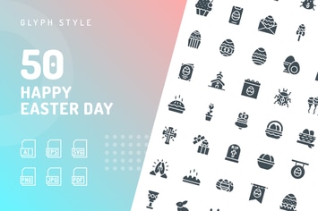 Happy Easter Day Glyph Icons