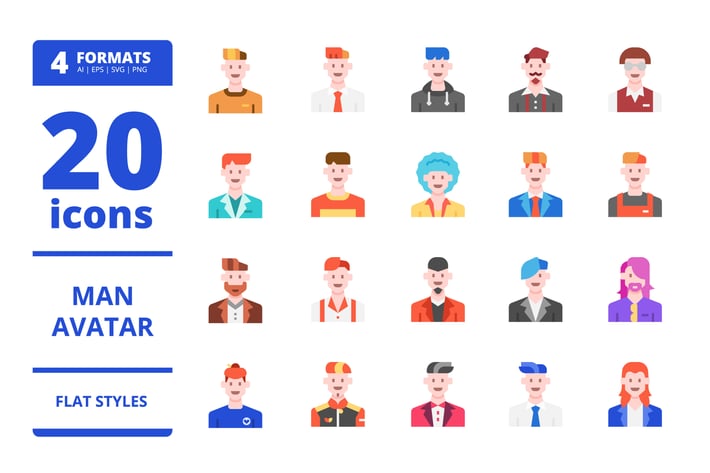 Man avatar Flat icons packs