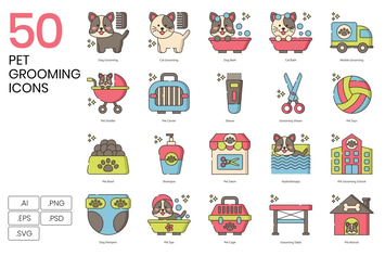 50 Pet Grooming Line Icons