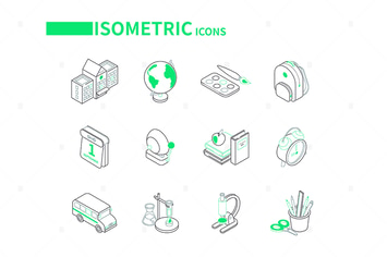 Back to School - Line Isometric Icons