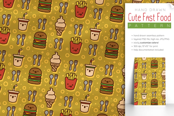 Fast Food Pattern (Cute Seamless Food Pattern)