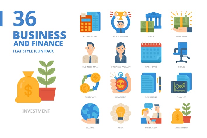 Business and Finance Flat Style Icon Set
