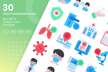 30 Virus Transmission Icons Set - Flat