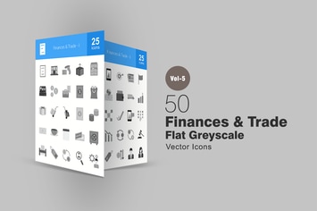 50 Finances & Trade Greyscale Icons