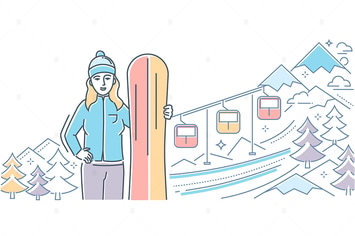 Ski resort - line design style illustration