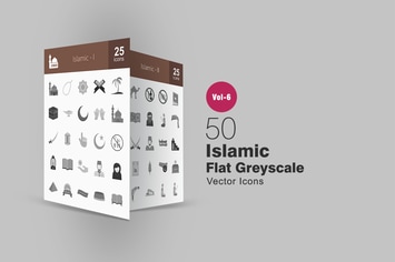 50 Islamic Flat Greyscale Icons