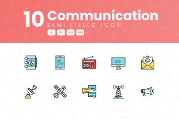 10 Communication Semi Filled Icon Collection