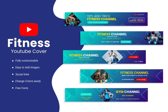 Fitness YouTube Channel Banners Template