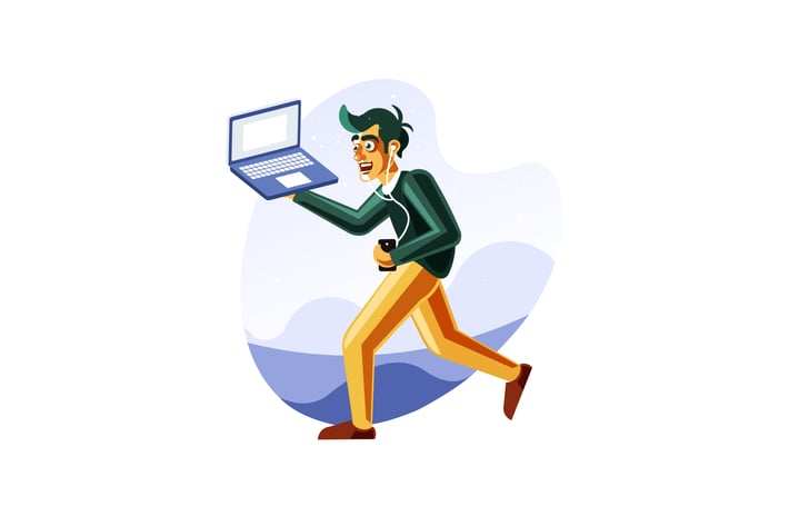 Man running while carrying the laptop
