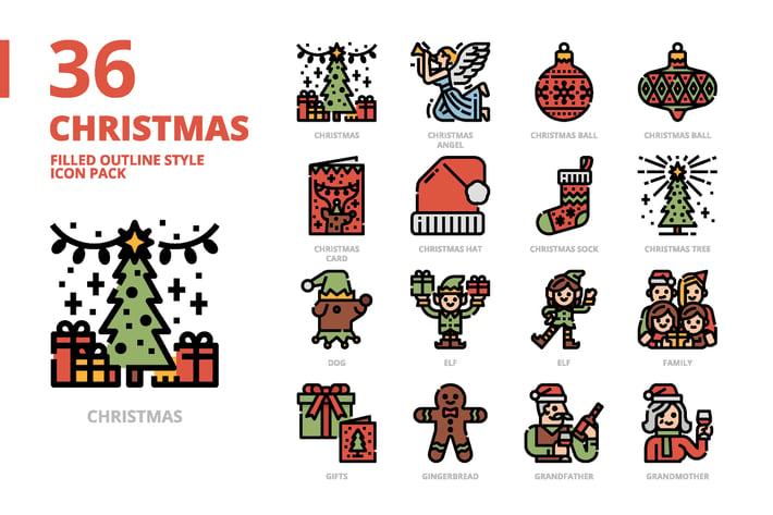 Christmas Filled Outline Style Icon Pack