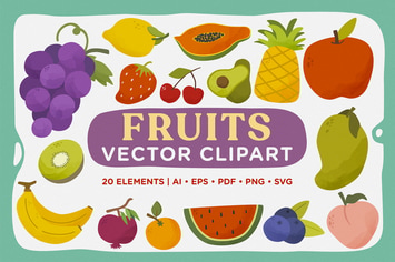 Cute Iconic Fresh Fruits Vector Clipart Pack