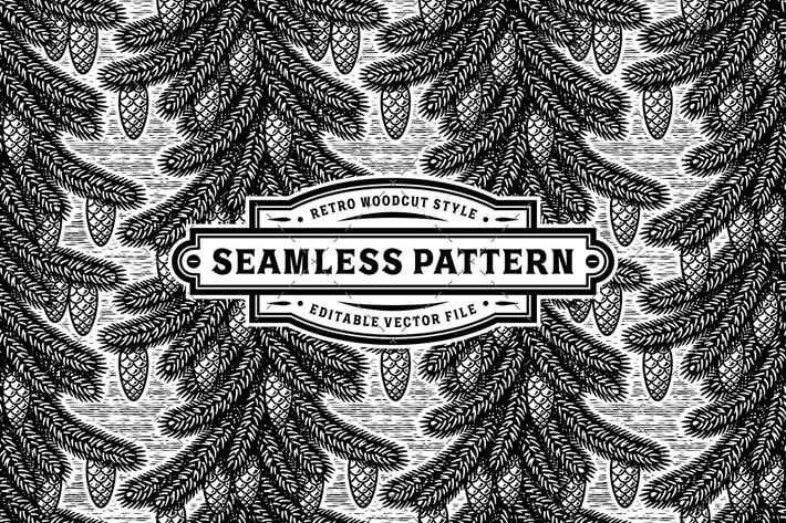 Seamless Spruce Pattern Black And White