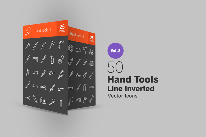 50 Hand Tools Line Inverted Icons