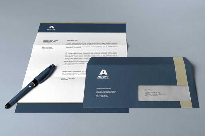 A4 Letterhead DL Envelope with Pen PSD Mockup #2