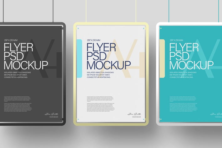 Hanging Mockup A4 Flyer Poster Minimal Color Frame