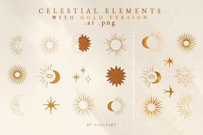 Celestial Elements with gold texture