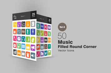 50 Music Flat Round Corner Icons
