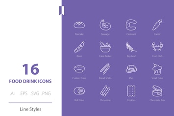Food Drink Icon Set Line Styles