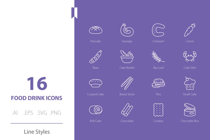 Food Drink Icon Set Line Styles