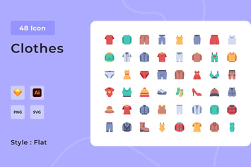 48 Clothes & Fashion Flat Style Icon Pack