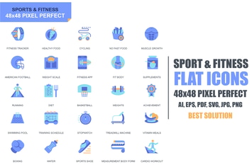 Simple Set Sport and Fitness Flat Icons