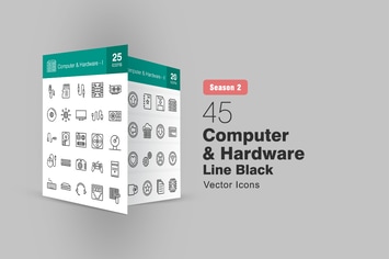 45 Computer & Hardware Line Icons Season II