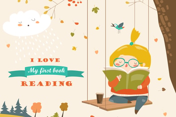 Cute girl swinging and reading a book 