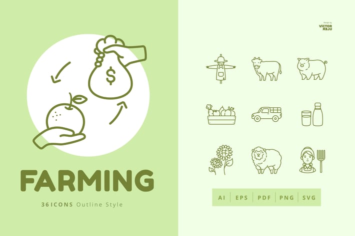 36 Farming Elements Outline Style