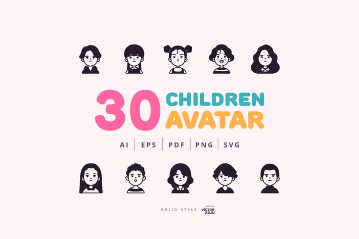 30 Children Avatar Solid Style