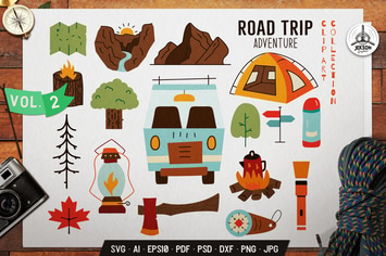 Road Trip Clip Art Collection. Camping Icons Set