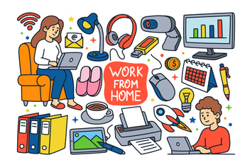 Work From Home Doodle Illustration