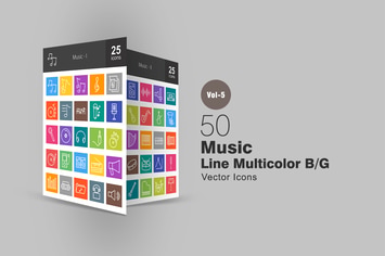 50 Music Line Multicolor Icons