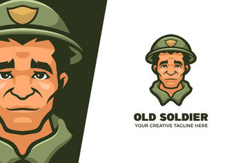 Old Man Soldier Mascot Character Logo Template