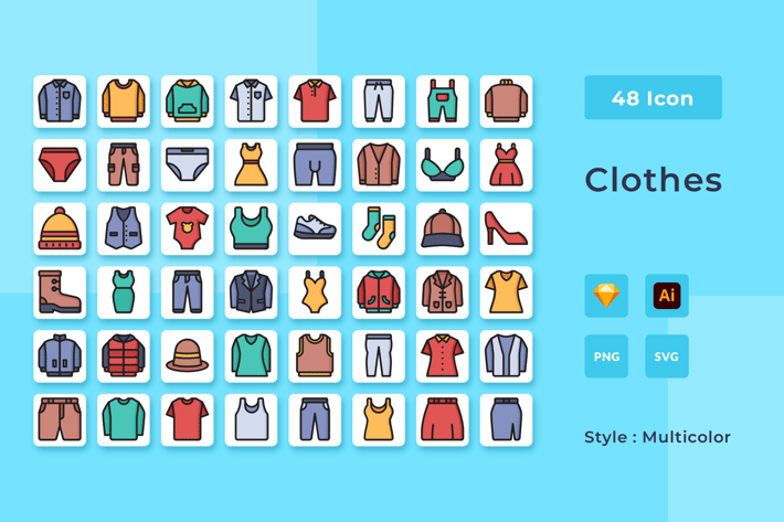 48 Fashion Multicolor Style Icon Pack