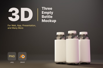 3D Three Empty Bottle Mockup