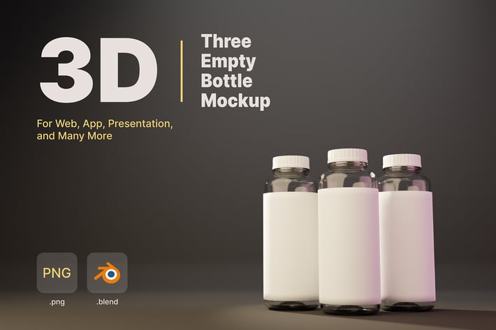 3D Three Empty Bottle Mockup