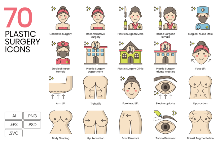 70 Plastic Surgery Icon Set