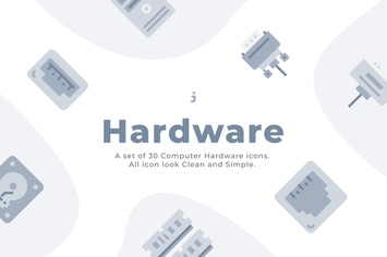 30 Computer Hardware Icons - Flat