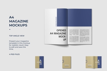 A4 Magazine Mockups top angle view