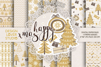 Gold christmas digital paper pack