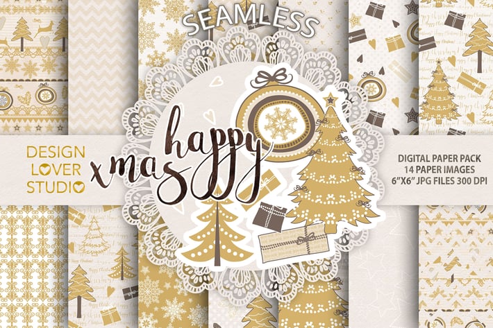 Gold christmas digital paper pack