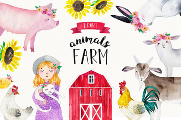 FARM ANIMALS watercolor set PART 1