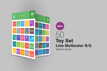 50 Toy Set Line Multicolor Icons
